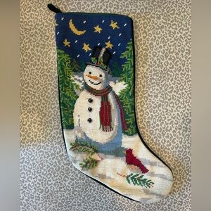 Vintage Needlepoint Snowman Stocking - Moon & Stars